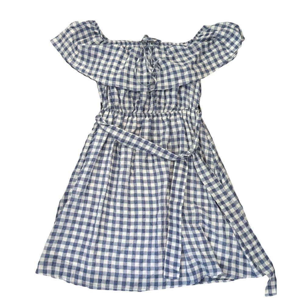 Blue Gingham Off-Shoulder Midi Dress
